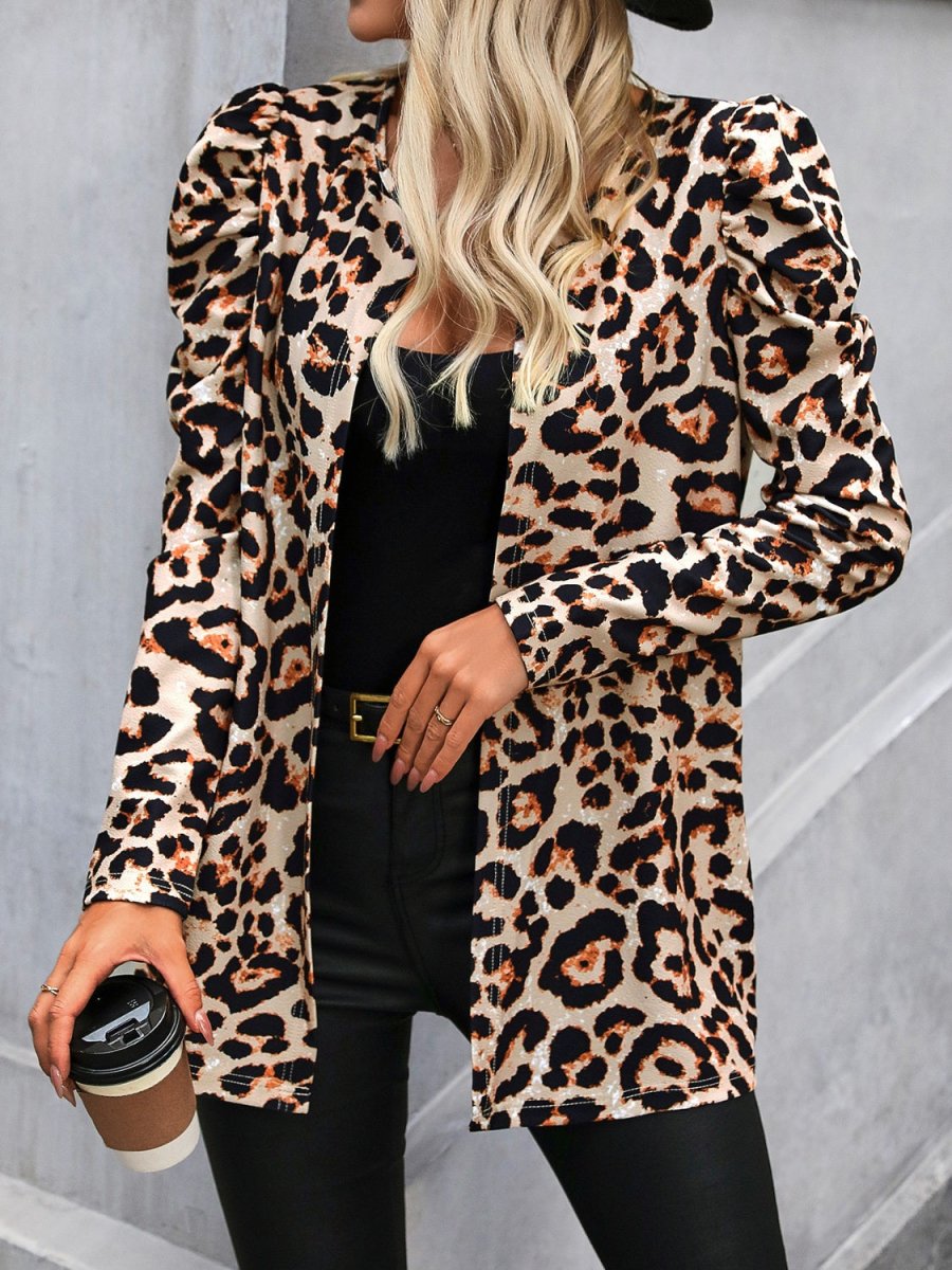 Leopard Open Front Puff Sleeve Jacket - S. M. & Co.