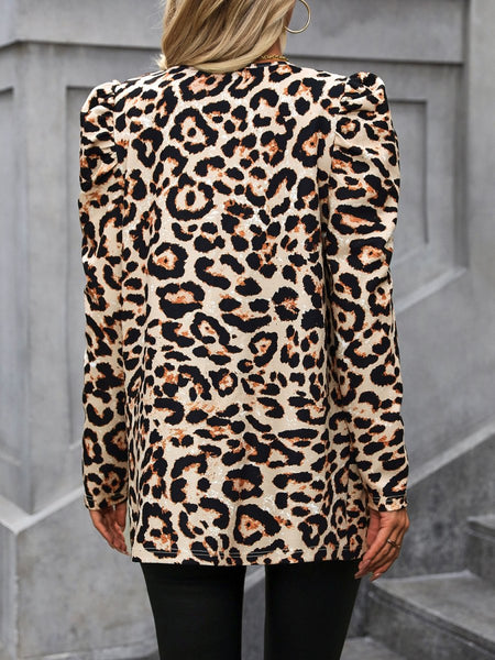 Leopard Open Front Puff Sleeve Jacket - S. M. & Co.