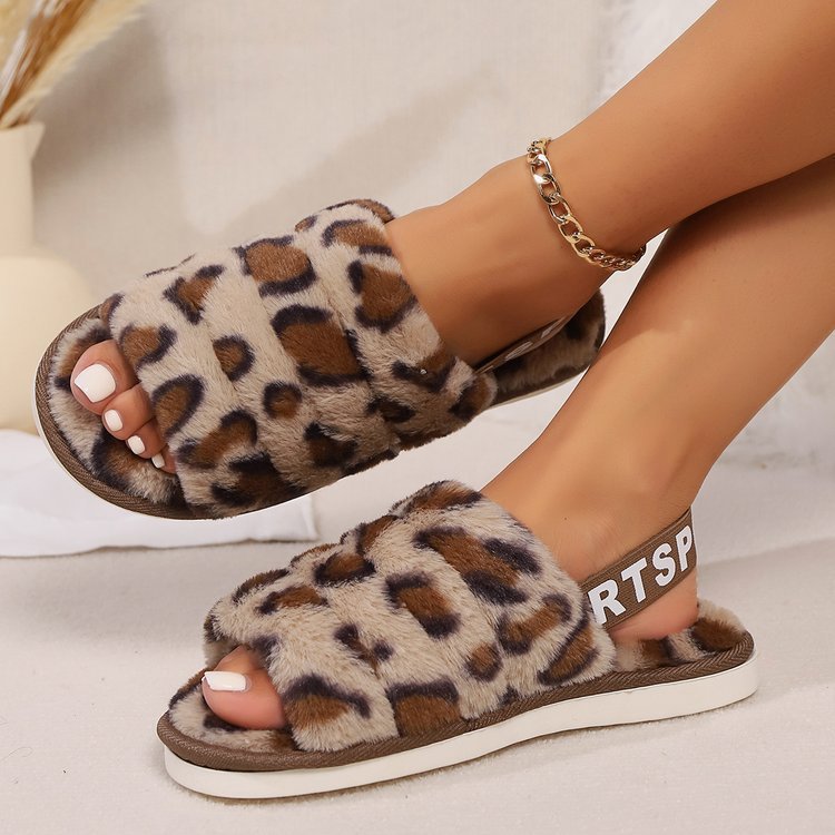 Leopard Open Toe Slippers - S. M. & Co.