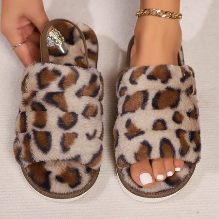 Leopard Open Toe Slippers - S. M. & Co.