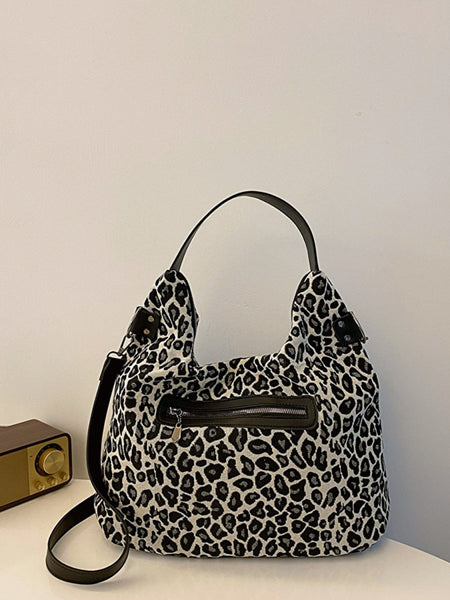 Leopard Polyester Shoulder Bag with Zippers - S. M. & Co.