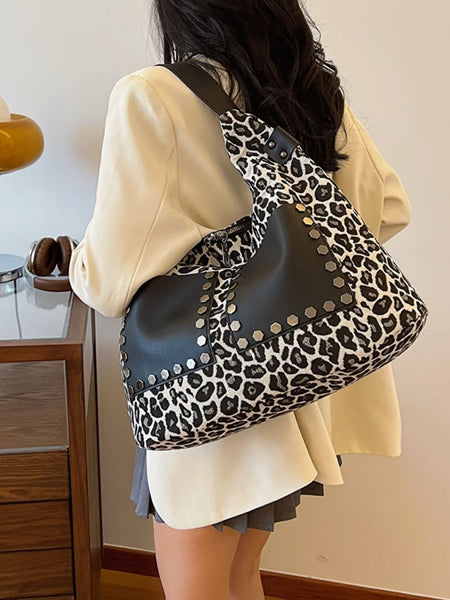 Leopard Polyester Shoulder Bag with Zippers - S. M. & Co.