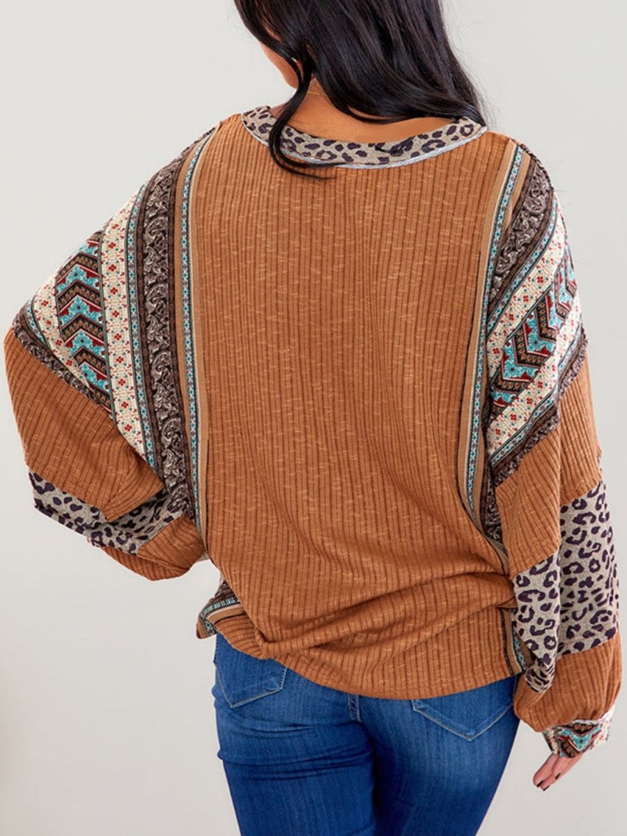 Leopard Round Neck Long Sleeve Sweatshirt - S. M. & Co.