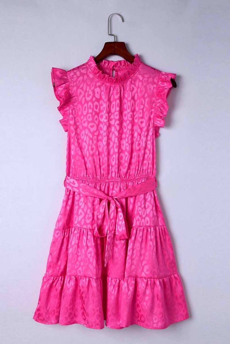 Leopard Tie Belt Tiered Dress - S. M. & Co.