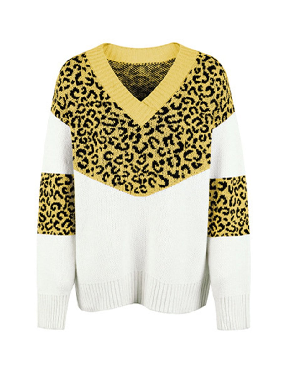 Leopard V - Neck Dropped Shoulder Sweater - S. M. & Co.