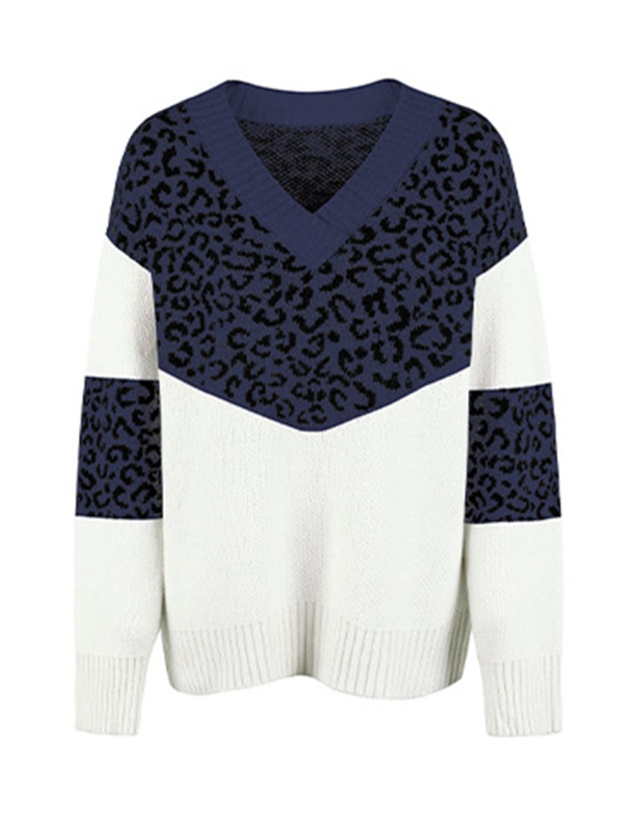 Leopard V - Neck Dropped Shoulder Sweater - S. M. & Co.