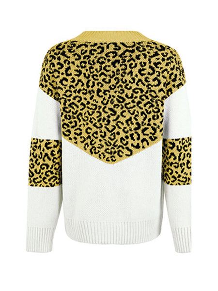 Leopard V - Neck Dropped Shoulder Sweater - S. M. & Co.