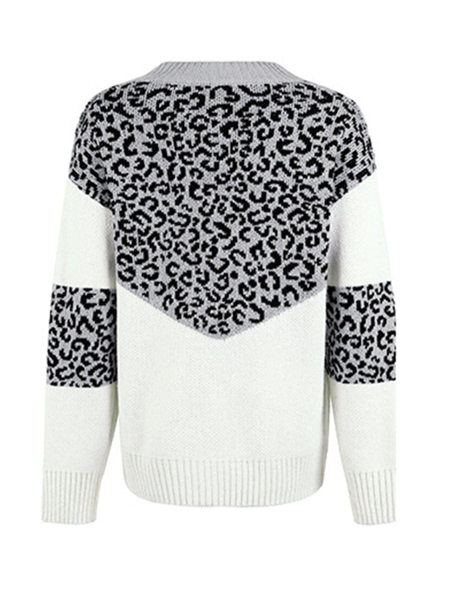 Leopard V - Neck Dropped Shoulder Sweater - S. M. & Co.