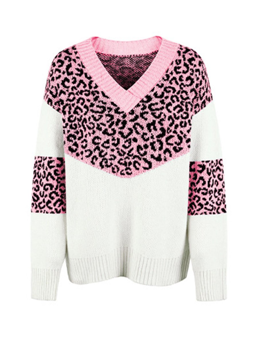 Leopard V - Neck Dropped Shoulder Sweater - S. M. & Co.