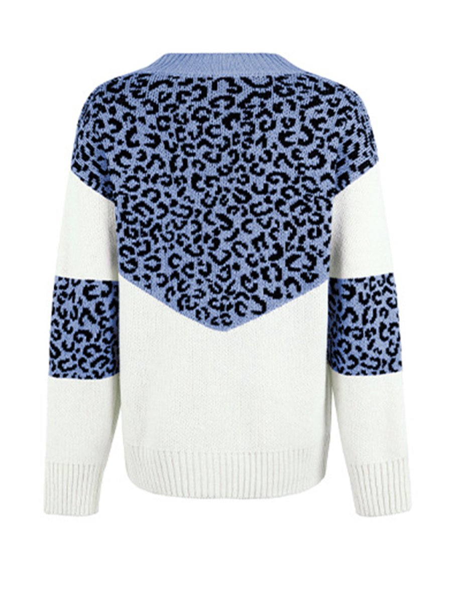 Leopard V - Neck Dropped Shoulder Sweater - S. M. & Co.