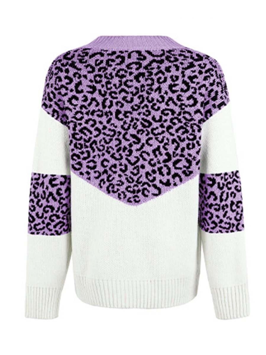 Leopard V - Neck Dropped Shoulder Sweater - S. M. & Co.