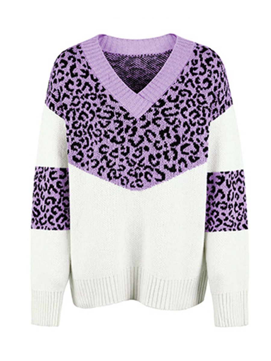 Leopard V - Neck Dropped Shoulder Sweater - S. M. & Co.