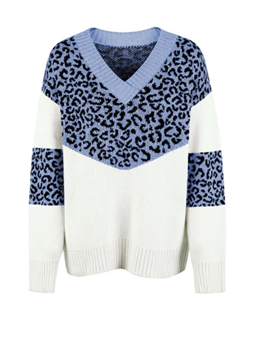 Leopard V - Neck Dropped Shoulder Sweater - S. M. & Co.