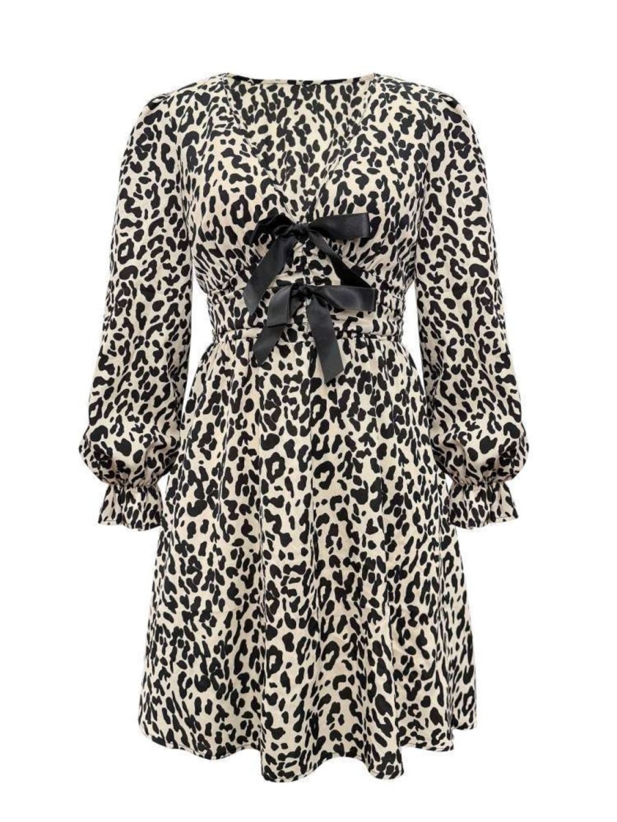 Leopard V - Neck Flounce Sleeve Dress - S. M. & Co.