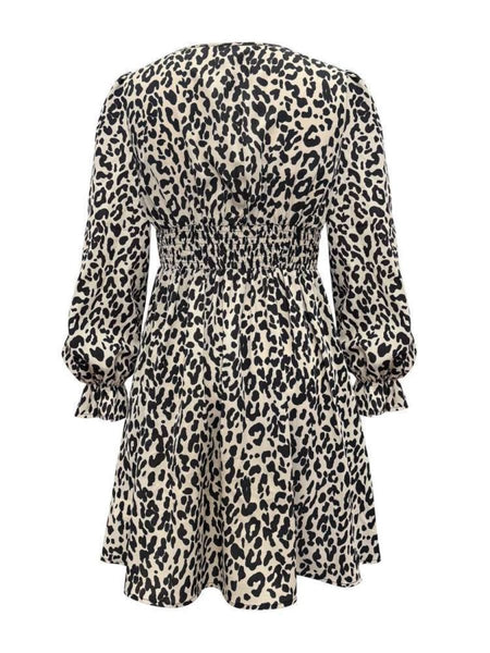 Leopard V - Neck Flounce Sleeve Dress - S. M. & Co.