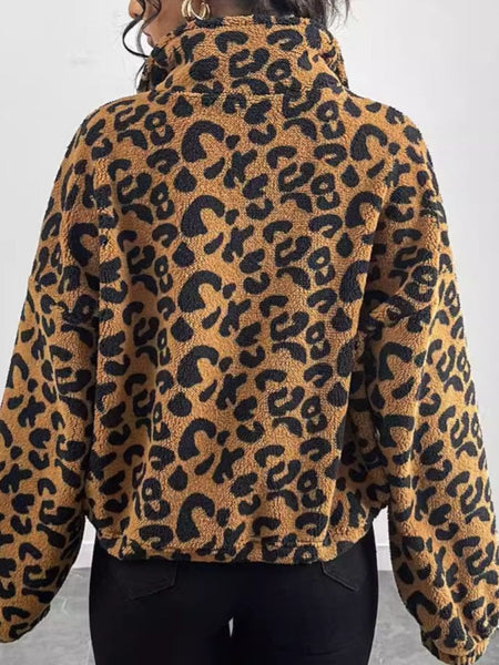 Leopard Zip Up Long Sleeve Jacket - S. M. & Co.