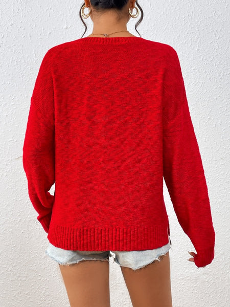 Letter Round Neck Long Sleeve Sweater - S. M. & Co.