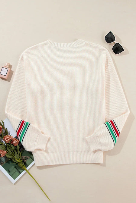 Letter Round Neck Long Sleeve Sweater - S. M. & Co.