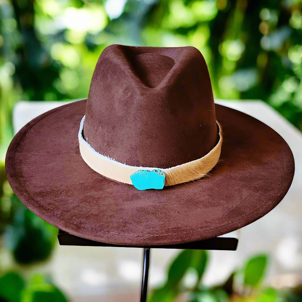 Light Hair Leather Hat Band Only w/ Turquoise Slab - S. M. & Co.