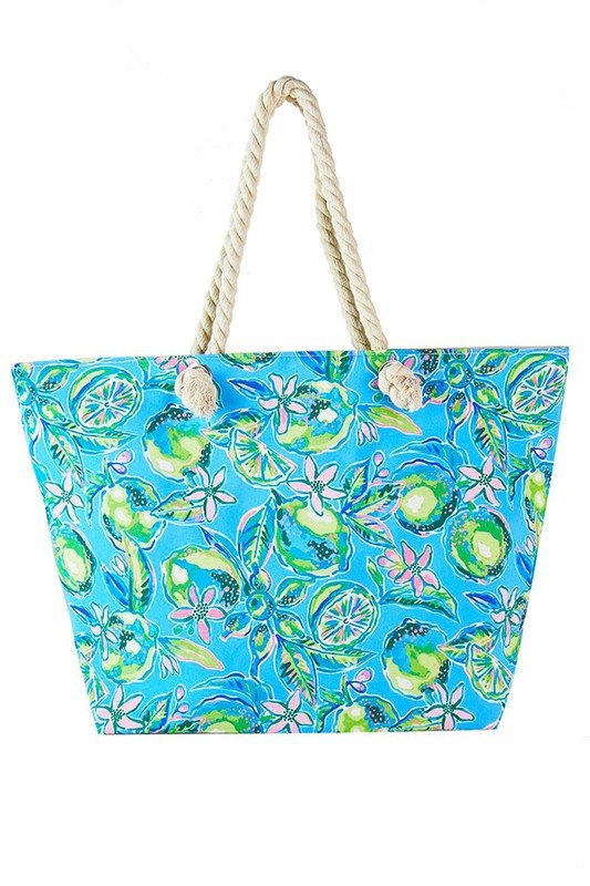 Lime And Flower Print Large Tote Bag - S. M. & Co.