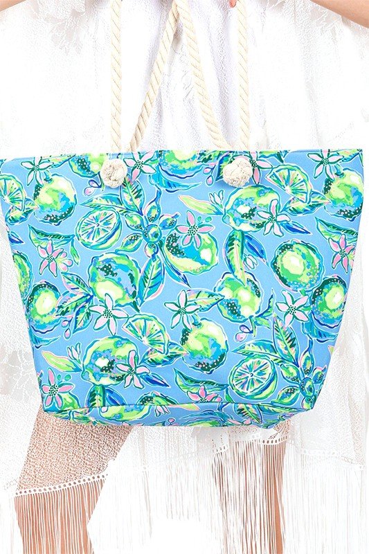 Lime And Flower Print Large Tote Bag - S. M. & Co.