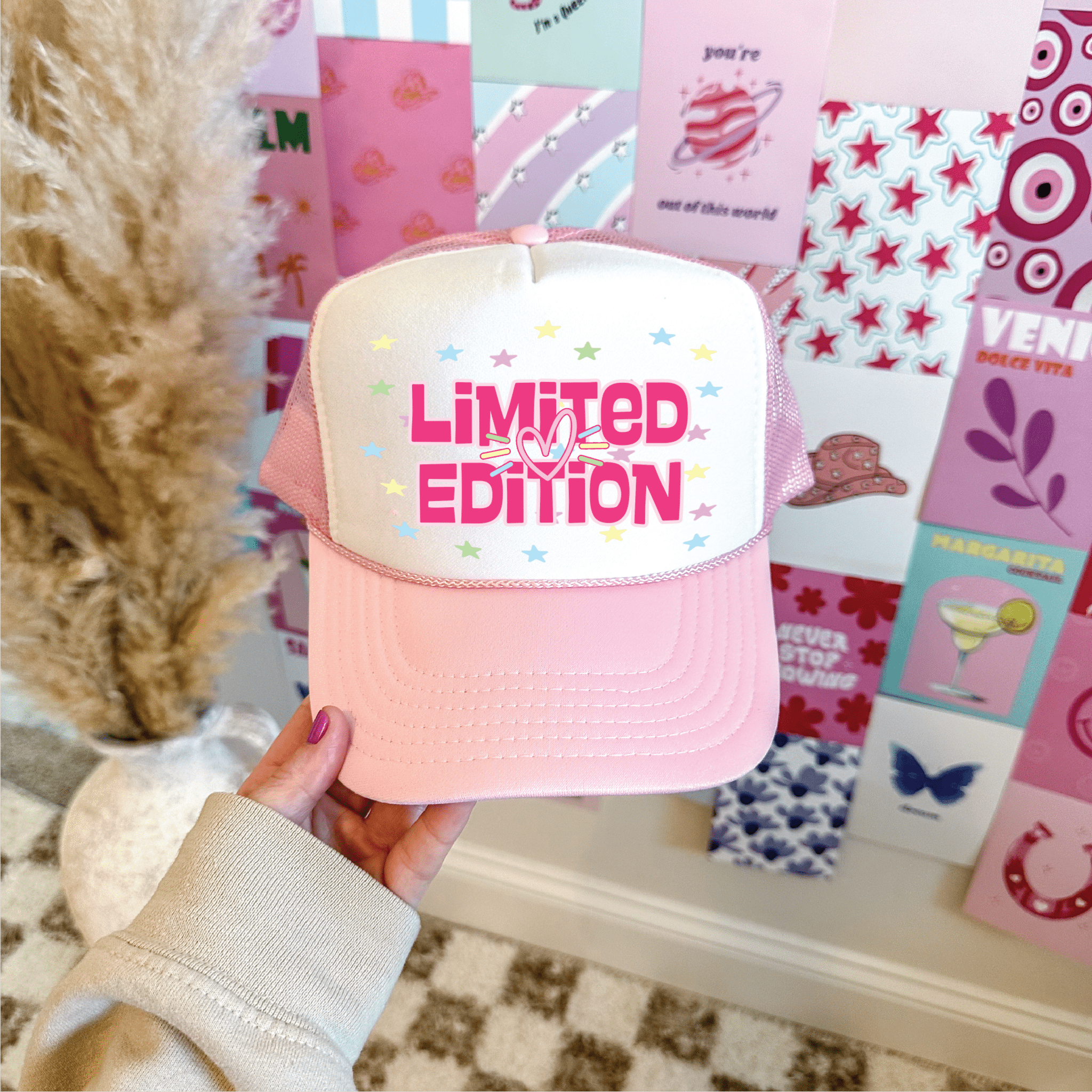 Limited Edition DTF Printed Light Pink And White Trucker Hat - S. M. & Co.