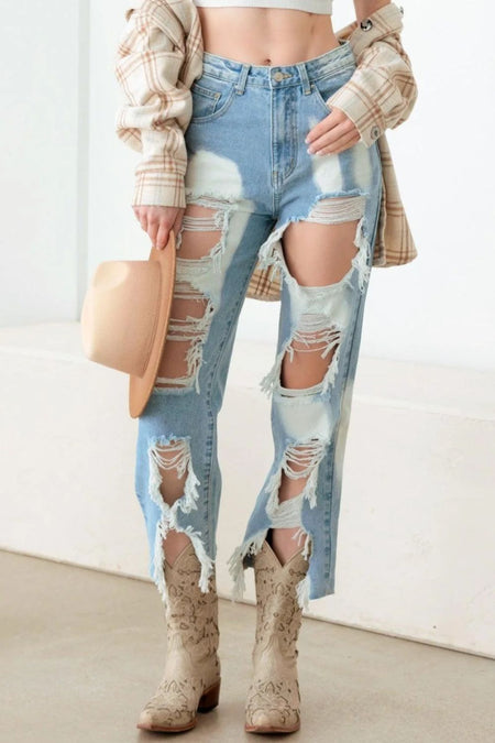 Litz La Frayed Cut Distressed Jeans - S. M. & Co.