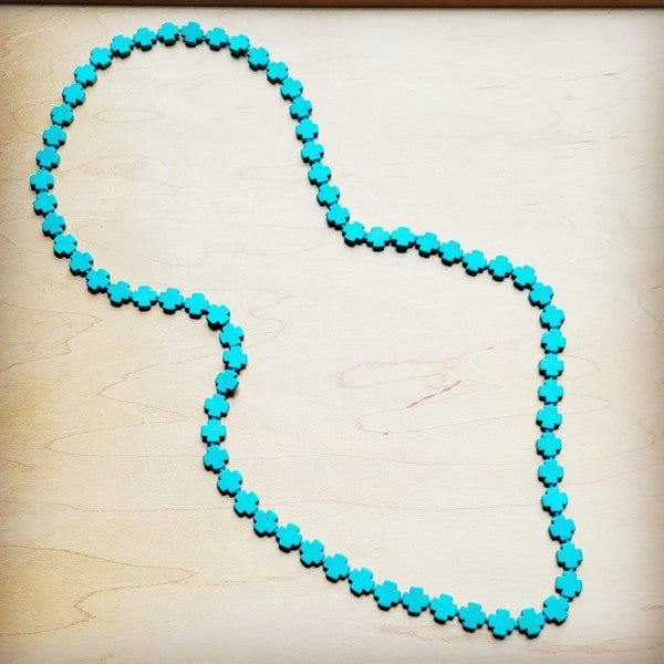 Long Turquoise Beaded Cross Necklace - S. M. & Co.