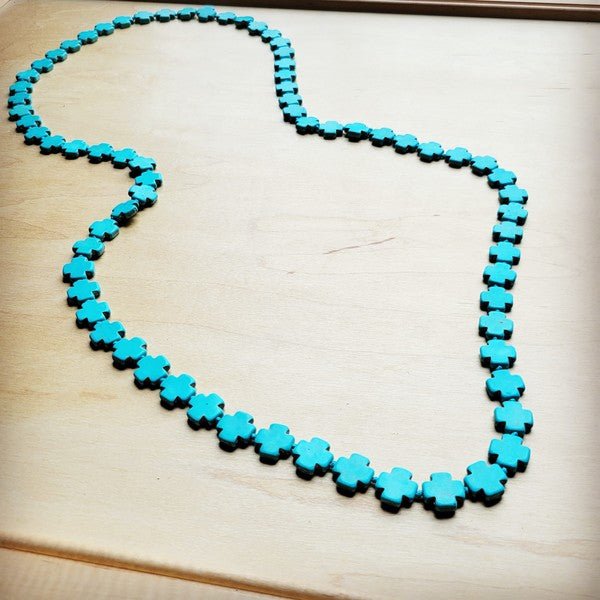 Long Turquoise Beaded Cross Necklace - S. M. & Co.