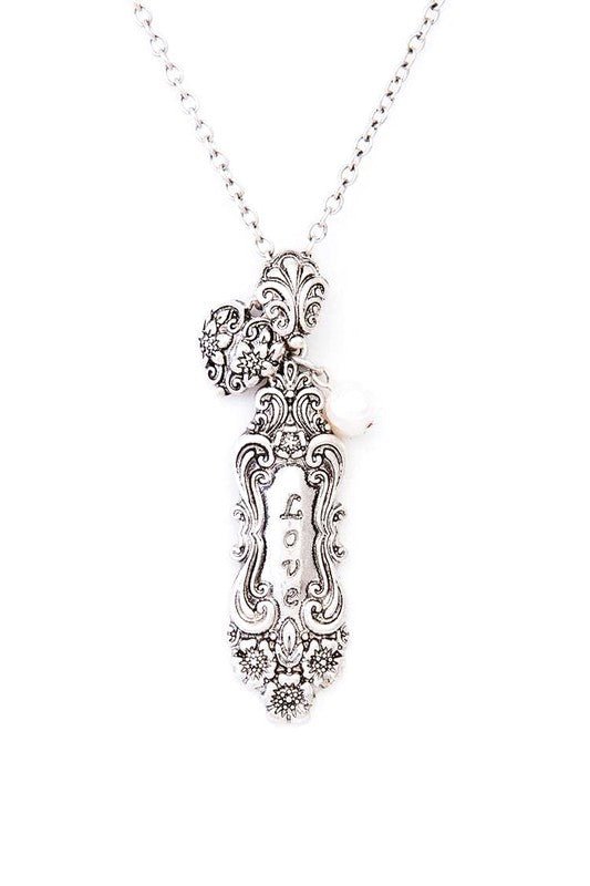 LOVE Engraved Squash Blossom Pendant Necklace - S. M. & Co.