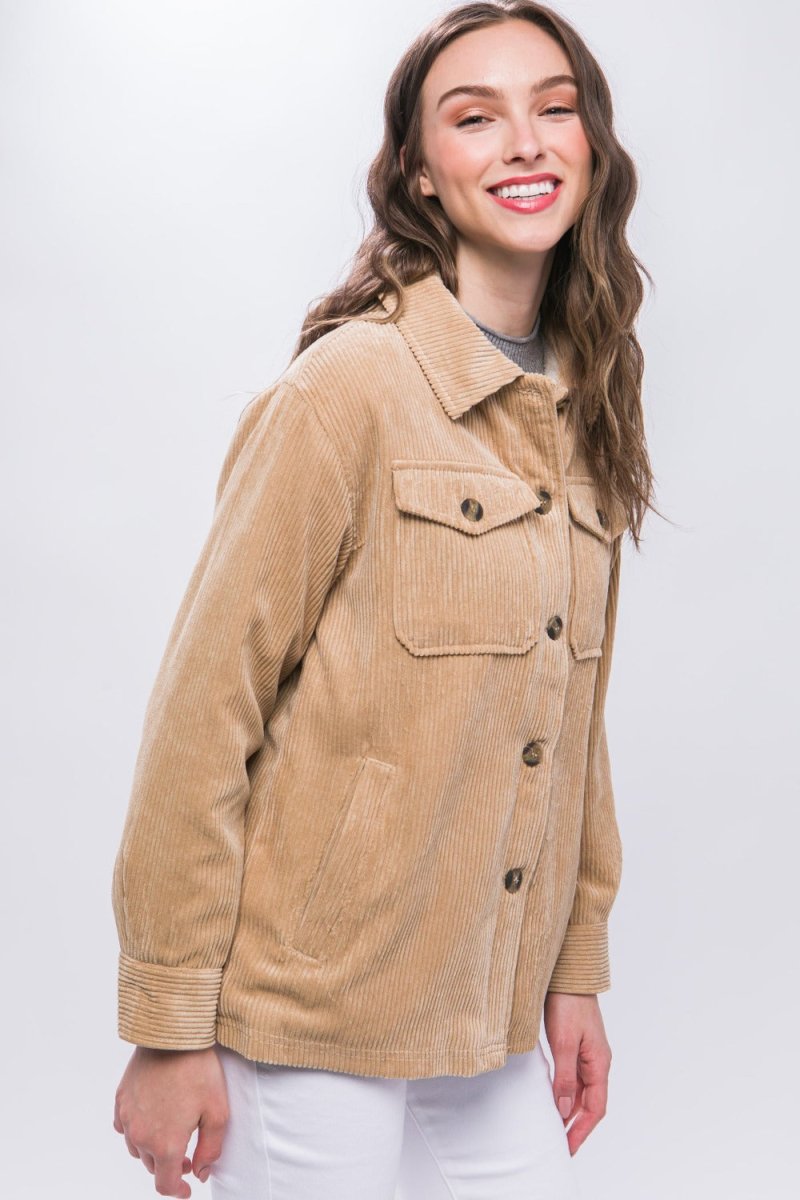 Love Tree Corduroy Button Up Jacket with Sherpa Inside - S. M. & Co.