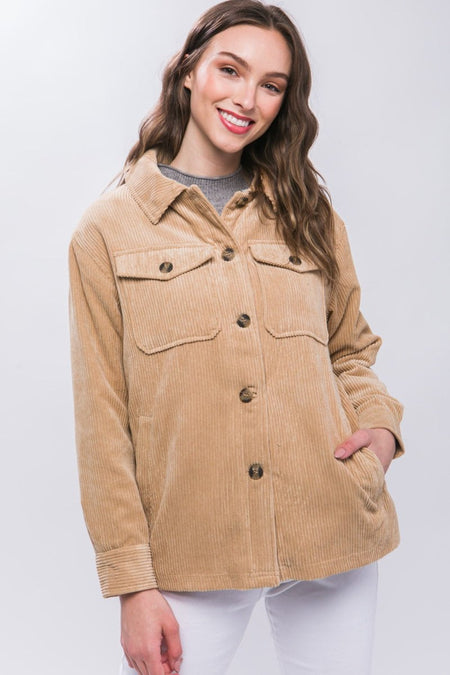 Love Tree Corduroy Button Up Jacket with Sherpa Inside - S. M. & Co.