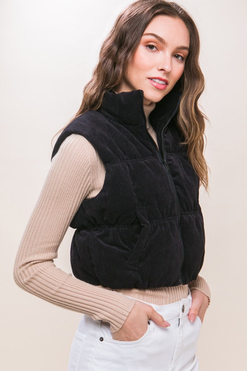 Love Tree Corduroy Zip Up Puffer Vest with Pockets - S. M. & Co.