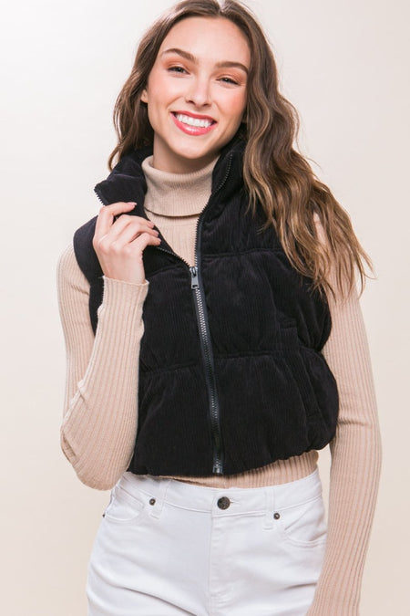 Love Tree Corduroy Zip Up Puffer Vest with Pockets - S. M. & Co.