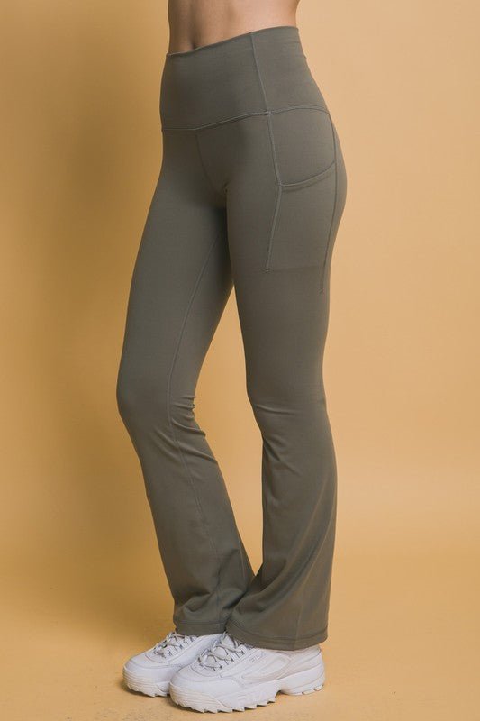 Love Tree High Waist Flare Active Leggings with Side Pockets - S. M. & Co.