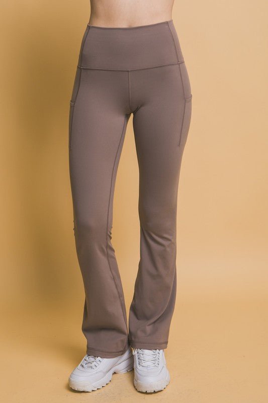 Love Tree High Waist Flare Active Leggings with Side Pockets - S. M. & Co.