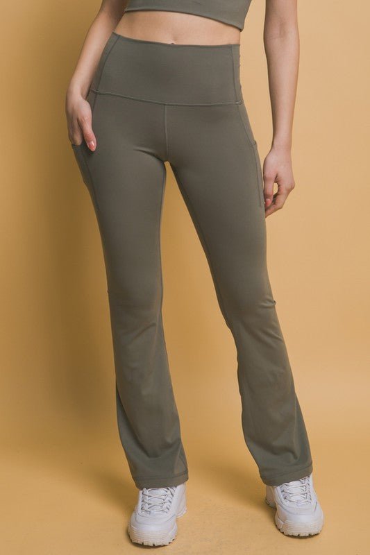 Love Tree High Waist Flare Active Leggings with Side Pockets - S. M. & Co.