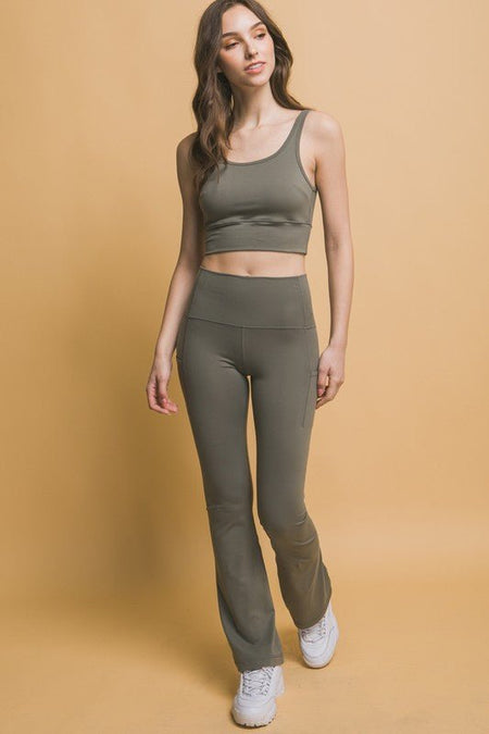 Love Tree High Waist Flare Active Leggings with Side Pockets - S. M. & Co.