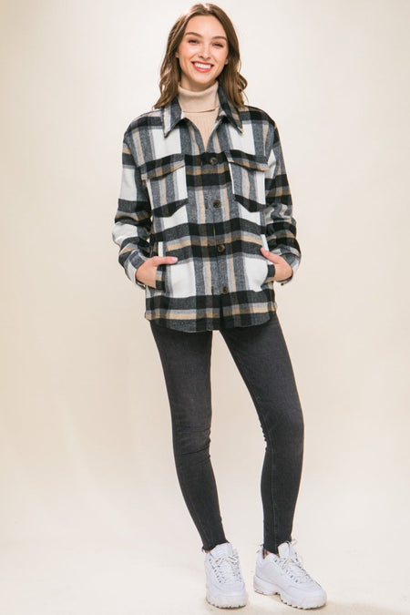 Love Tree Plaid Button Up Shacket - S. M. & Co.