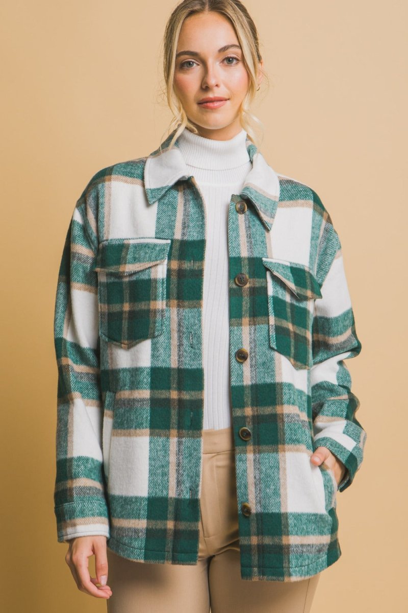 Love Tree Plaid Button Up Shacket - S. M. & Co.