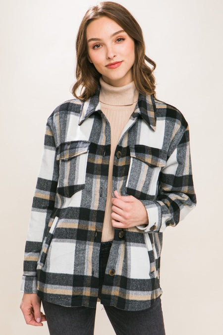 Love Tree Plaid Button Up Shacket - S. M. & Co.