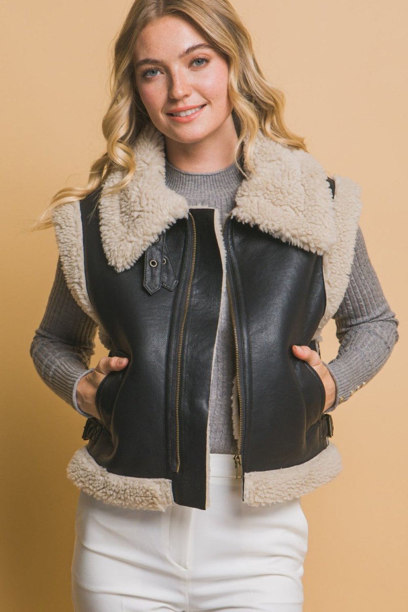 Love Tree Sherpa Zip Up Vest with Pockets - S. M. & Co.