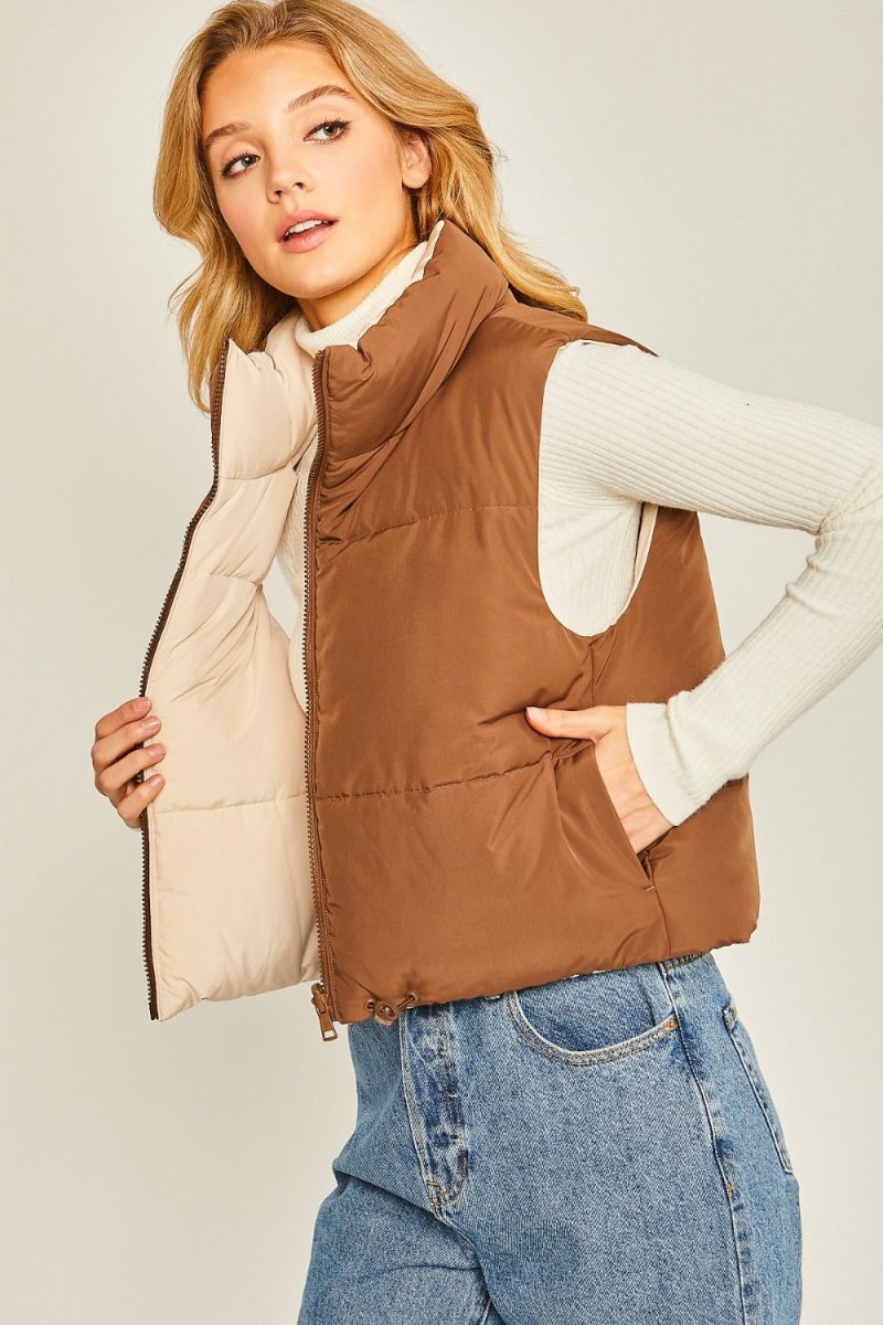 Love Tree Zip Up Cropped Contrast Reversible Vest - S. M. & Co.