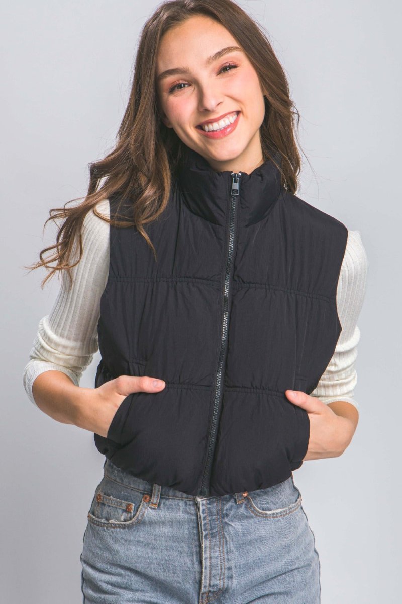 Love Tree Zip Up Turtleneck Cropped Vest Coat - S. M. & Co.