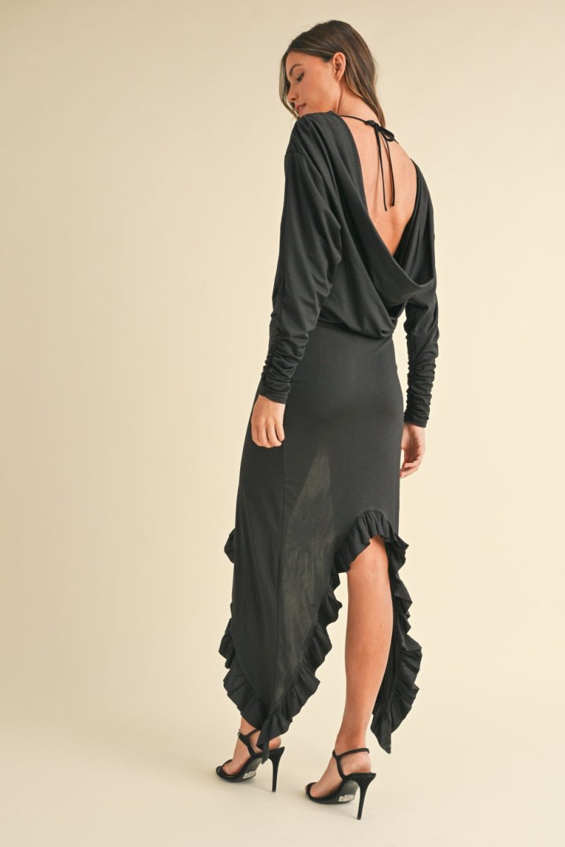 Mable Backless Asymmetric Ruffle Hem Dress - S. M. & Co.