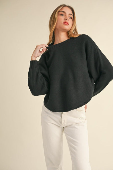 Mable Round Neck Dolman Sleeve Cropped Sweater - S. M. & Co.