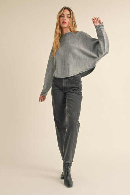 Mable Round Neck Dolman Sleeve Cropped Sweater - S. M. & Co.