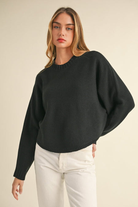 Mable Round Neck Dolman Sleeve Cropped Sweater - S. M. & Co.