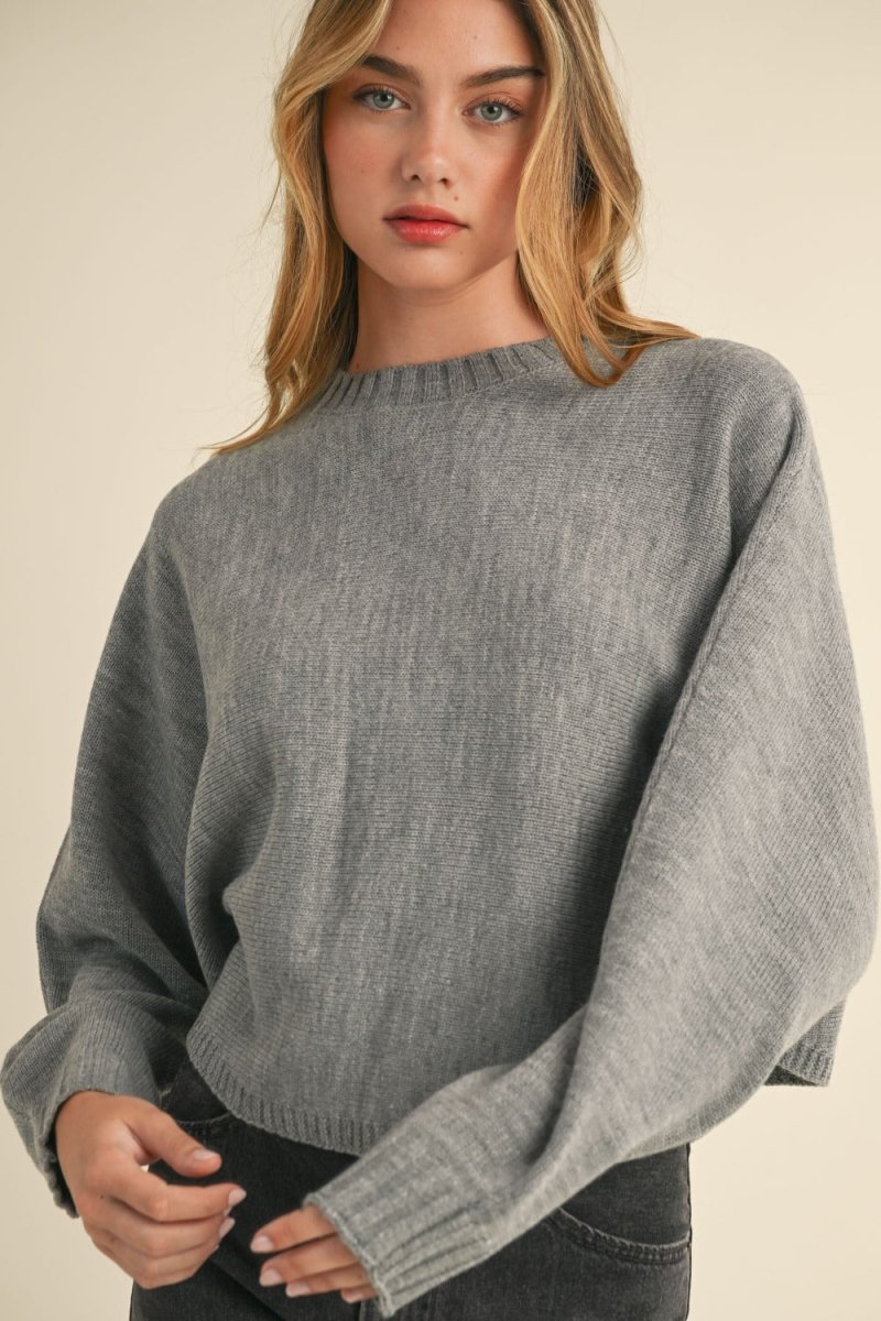 Mable Round Neck Dolman Sleeve Cropped Sweater - S. M. & Co.