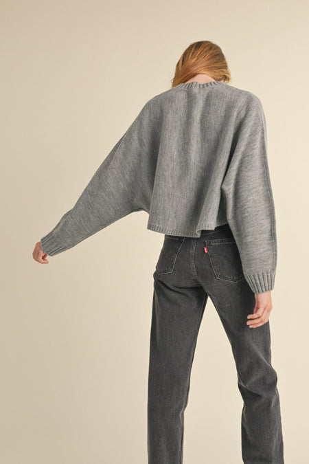 Mable Round Neck Dolman Sleeve Cropped Sweater - S. M. & Co.